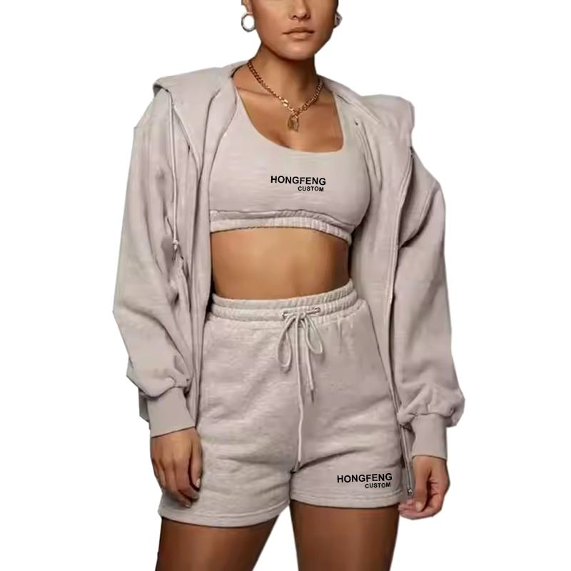 Plain Short Sweatshirts Sets Hoodie Shorts Set